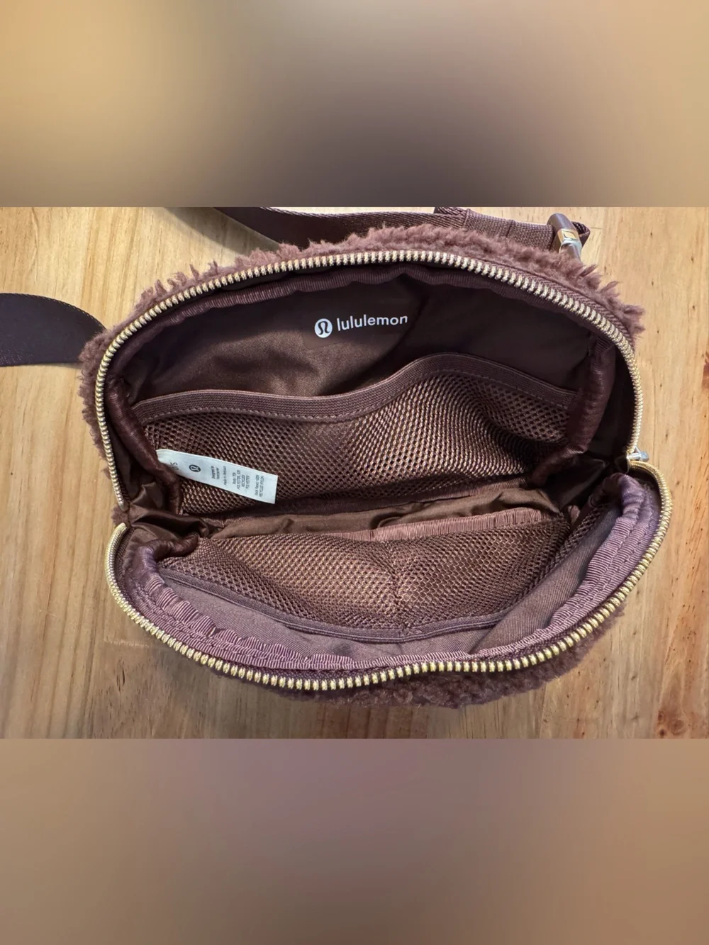 lululemon athletica Brown Sherpa Fanny Pack with Gold Zipper